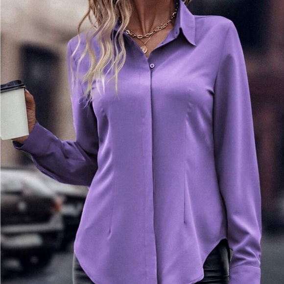 New purple button down blouse top - Picture 5 of 8